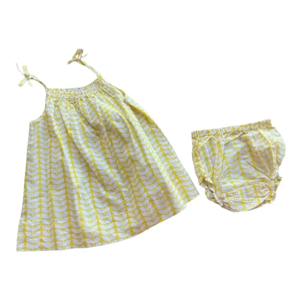 kit‎ + lili Girls Dress Size 12-18 Mo Yellow White Leaf Print Bloomers NEW